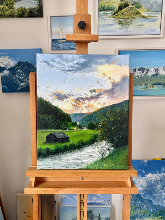 "Cabin in Austrian Village" oil painting