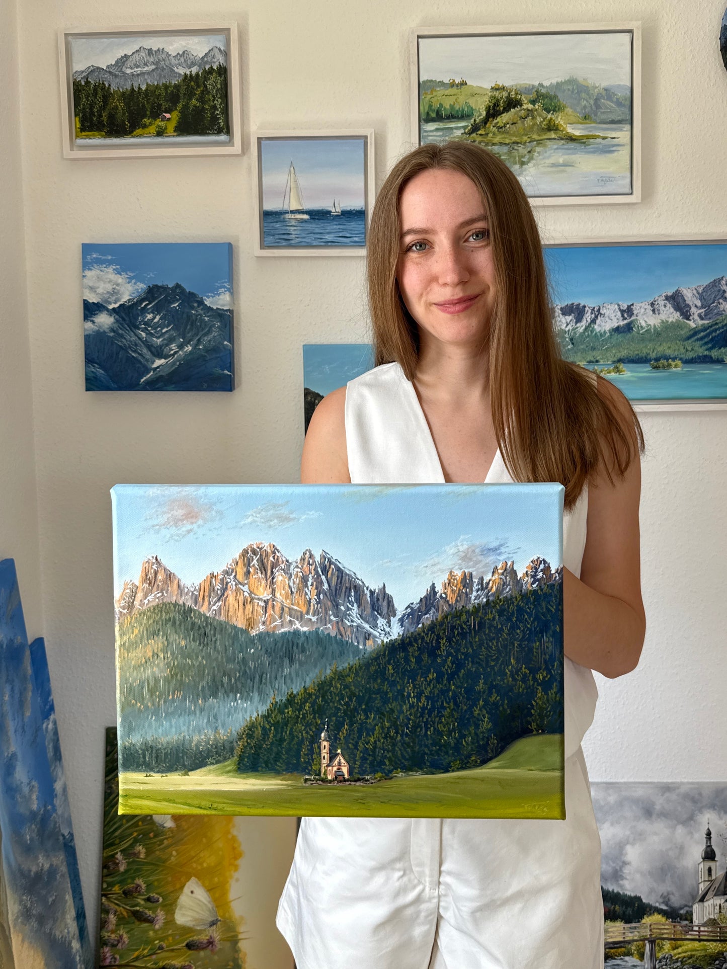 “Church of St. John in the Dolomites, Italy” oil painting