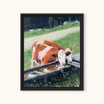 "Alpine Calves" oil painting