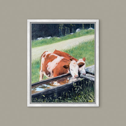 "Alpine Calves" oil painting