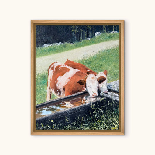 "Alpine Calves" oil painting