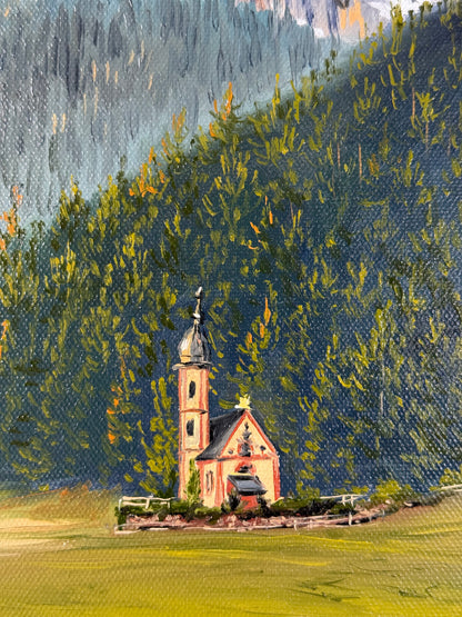 “Church of St. John in the Dolomites, Italy” oil painting