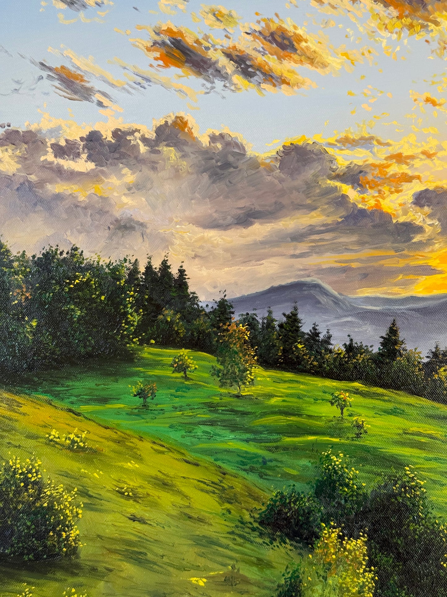 “Sunset Beyond the Mountains” oil painting