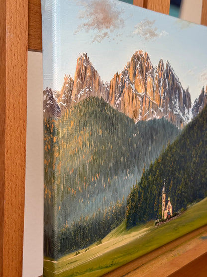 “Church of St. John in the Dolomites, Italy” oil painting