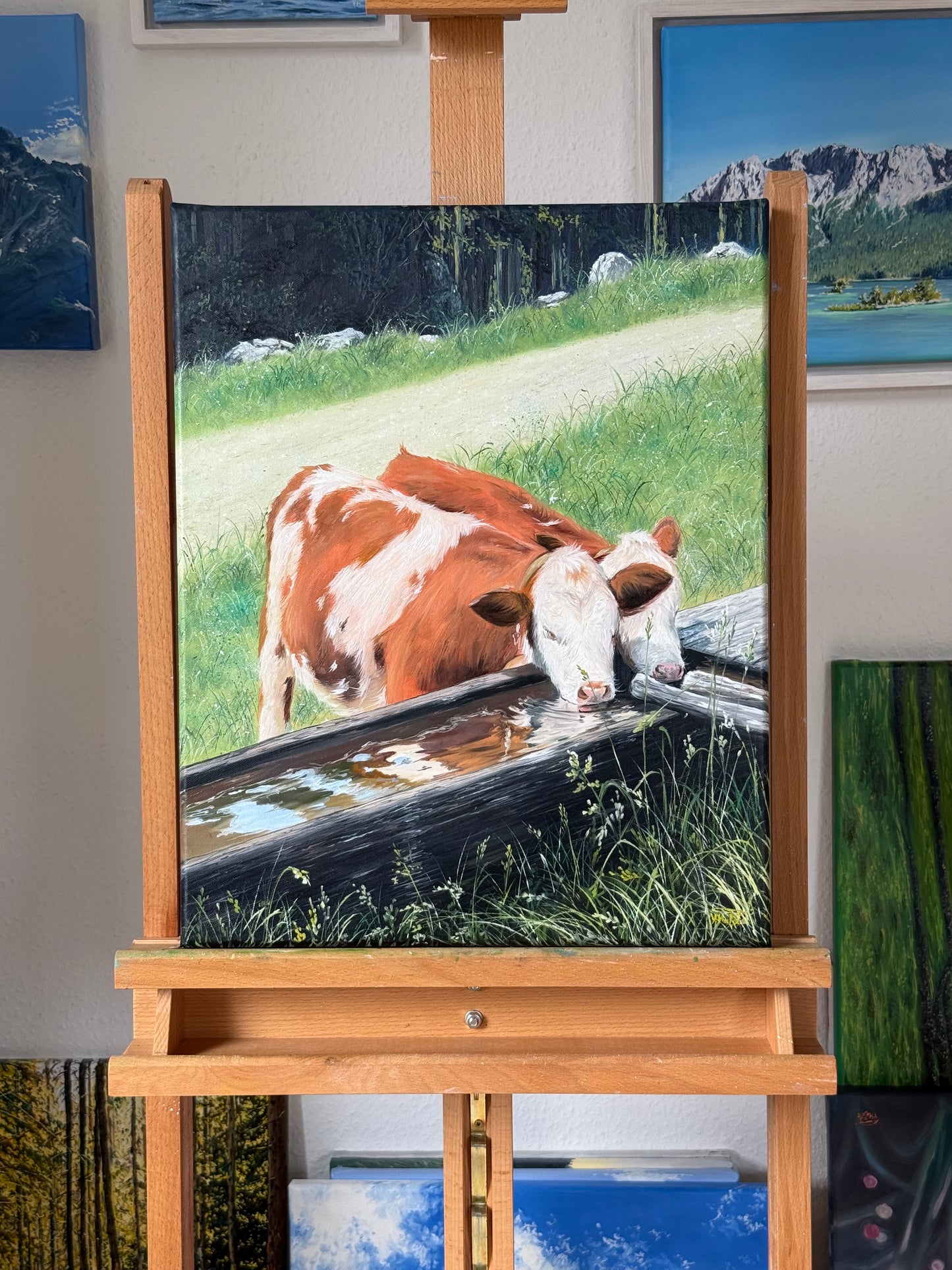 "Alpine Calves" oil painting
