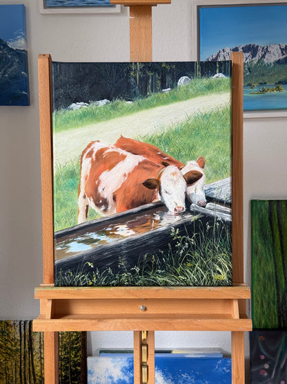 "Alpine Calves" oil painting