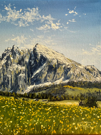 "Flowered Meadow of Seiser Alm" oil painting