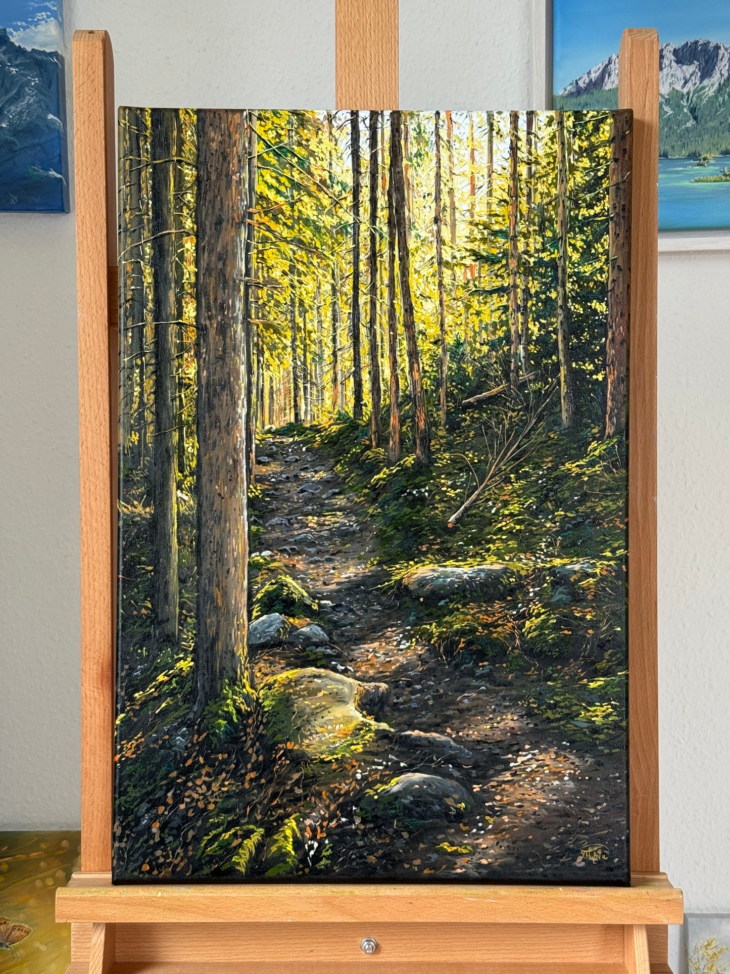 “Sunlit Forest” oil painting