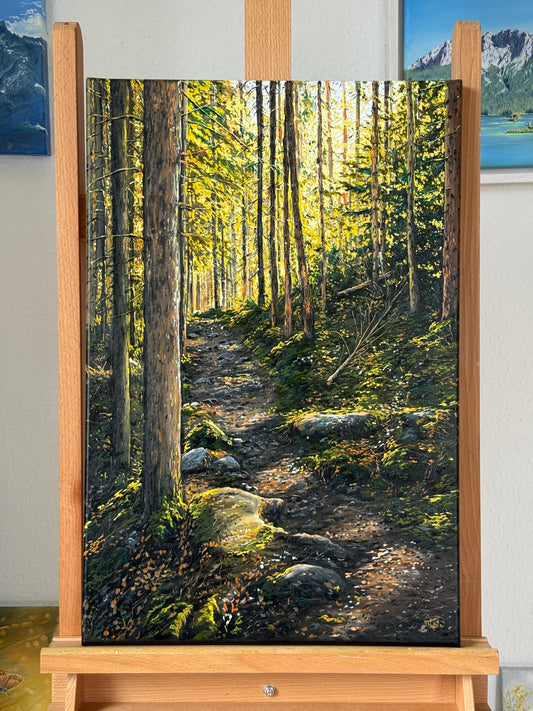 “Sunlit Forest” oil painting