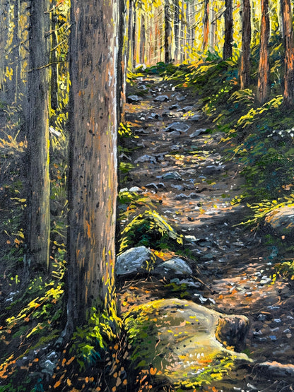 “Sunlit Forest” oil painting