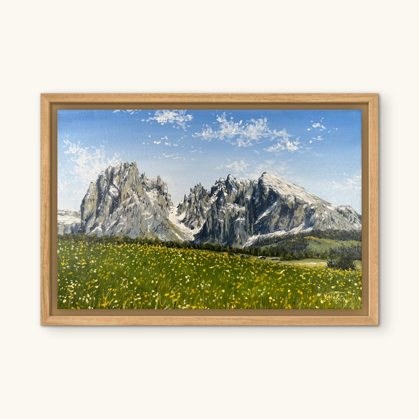 "Flowered Meadow of Seiser Alm" oil painting