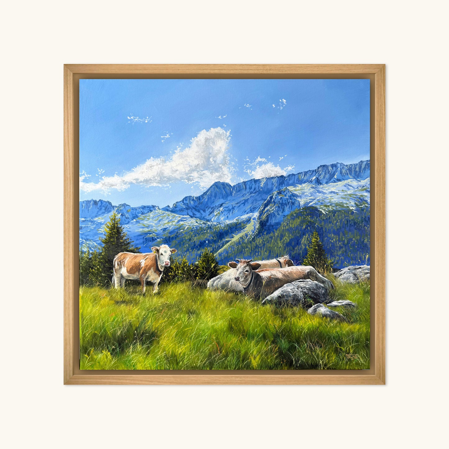 “Cows in the Italian Alps” oil painting