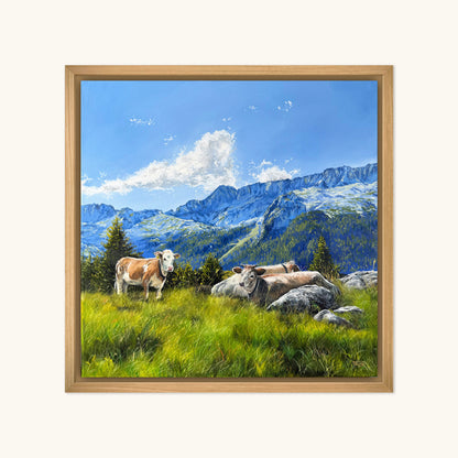 “Cows in the Italian Alps” oil painting