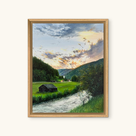 "Cabin in Austrian Village" oil painting