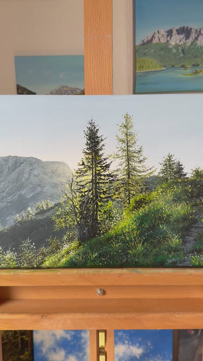 "First Light Above the Berchtesgaden Alps" oil painting